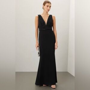 Badgley Mischka Black V-Neck Maxi Gown